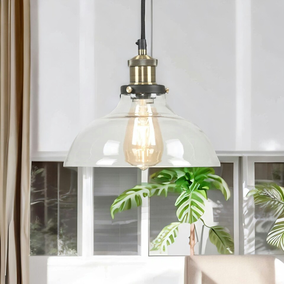 image 1 of Industrial Antique Brass Effect Glass Light Shade Clear