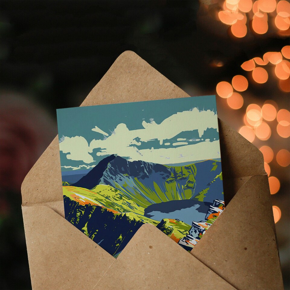image 1 of Helvellyn Mountain Lake Hiking Landscape Vibrant Modern Greeting Card