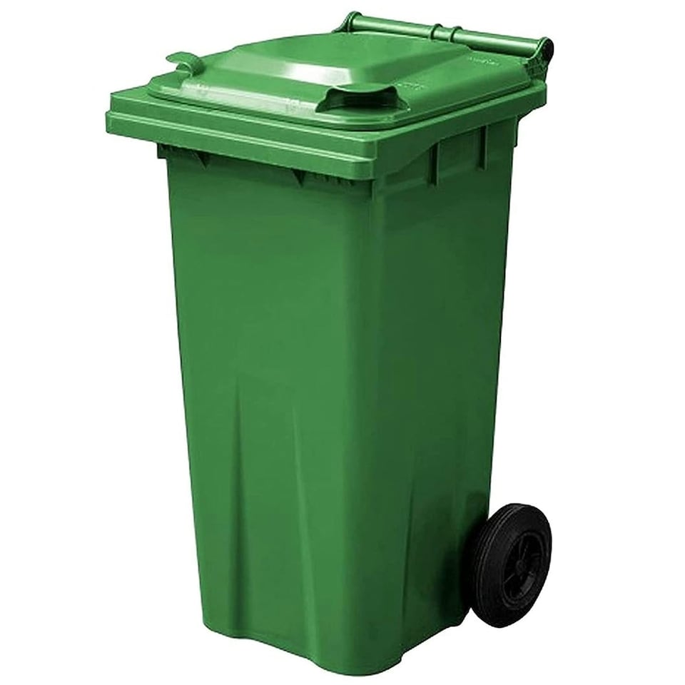 image 1 of 140L Green General Waste Recycling Trash Wheelie Bin With Lid, Handle & Wheels Green