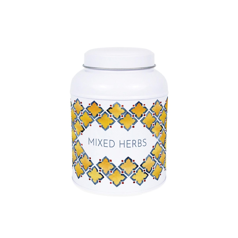 image 1 of Portuguese Tile Mixed Herbs Canister - Small Domed Lid Kitchen Storage Jar