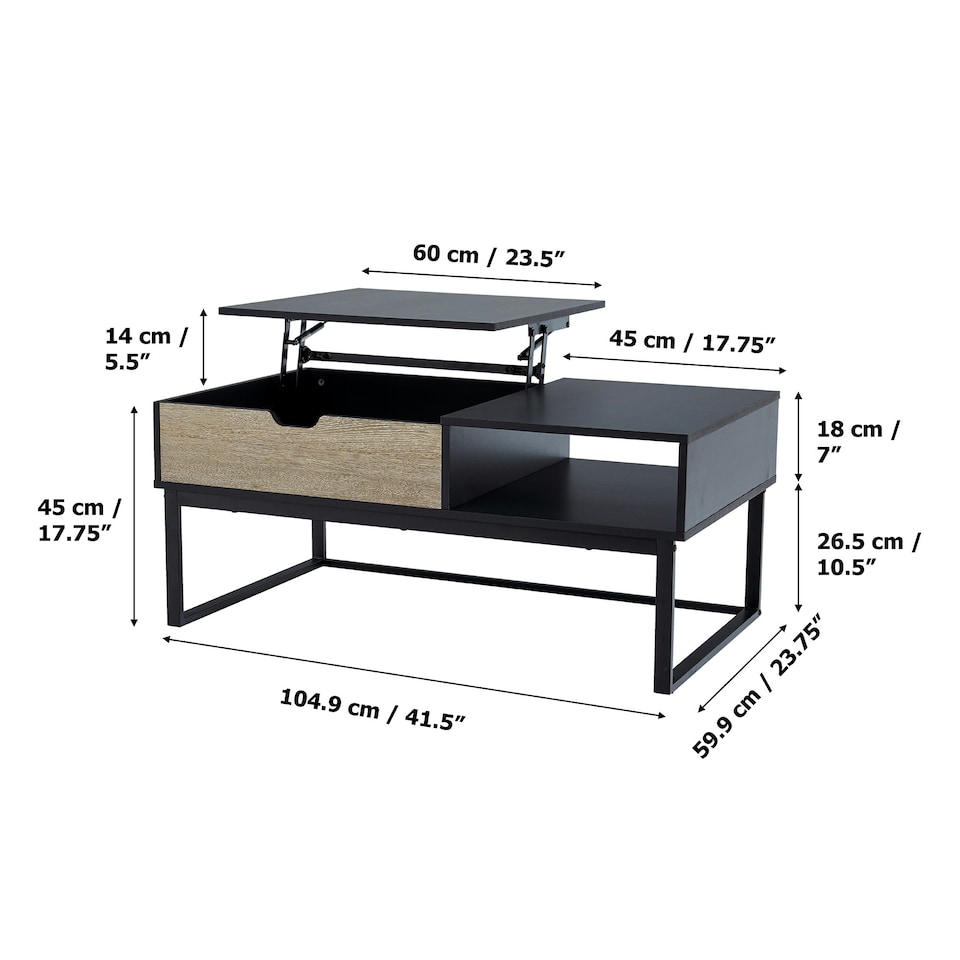 image 1 of Teamson Home Bryson Wooden Coffee Table & Storage, Modern Rectangular Table Desk with Adjustable Lift-Top for Living Room, Reception Room or Study