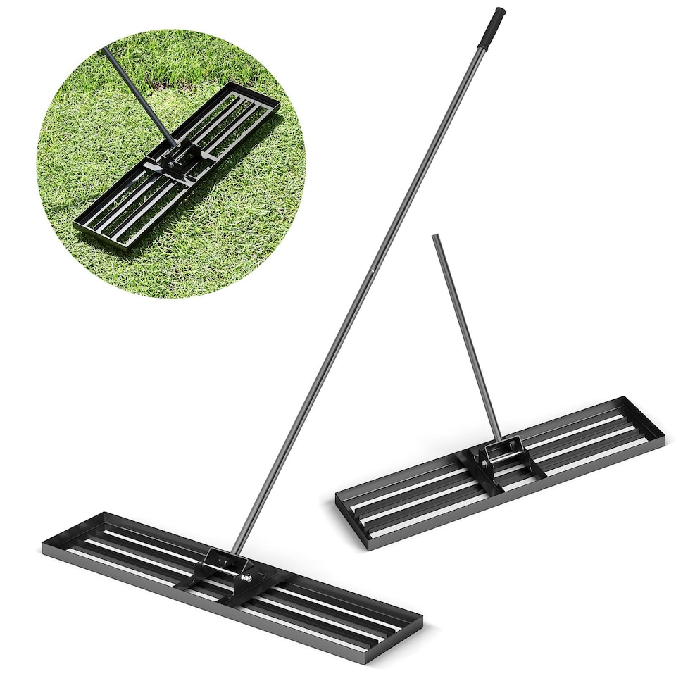 image 1 of COSTWAY Lawn Leveling Rake Heavy Duty Level Lawn Tool w/Ergonomic Handle-Black