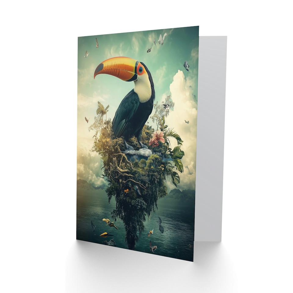 image 1 of Surreal Fantasy Toucan Bird Nature Retreat Birthday Greeting Card