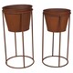 image 2 of Round 2Pc Outdoor Rustic Metal Plant Stand Flower Pot Holder Garden Decor