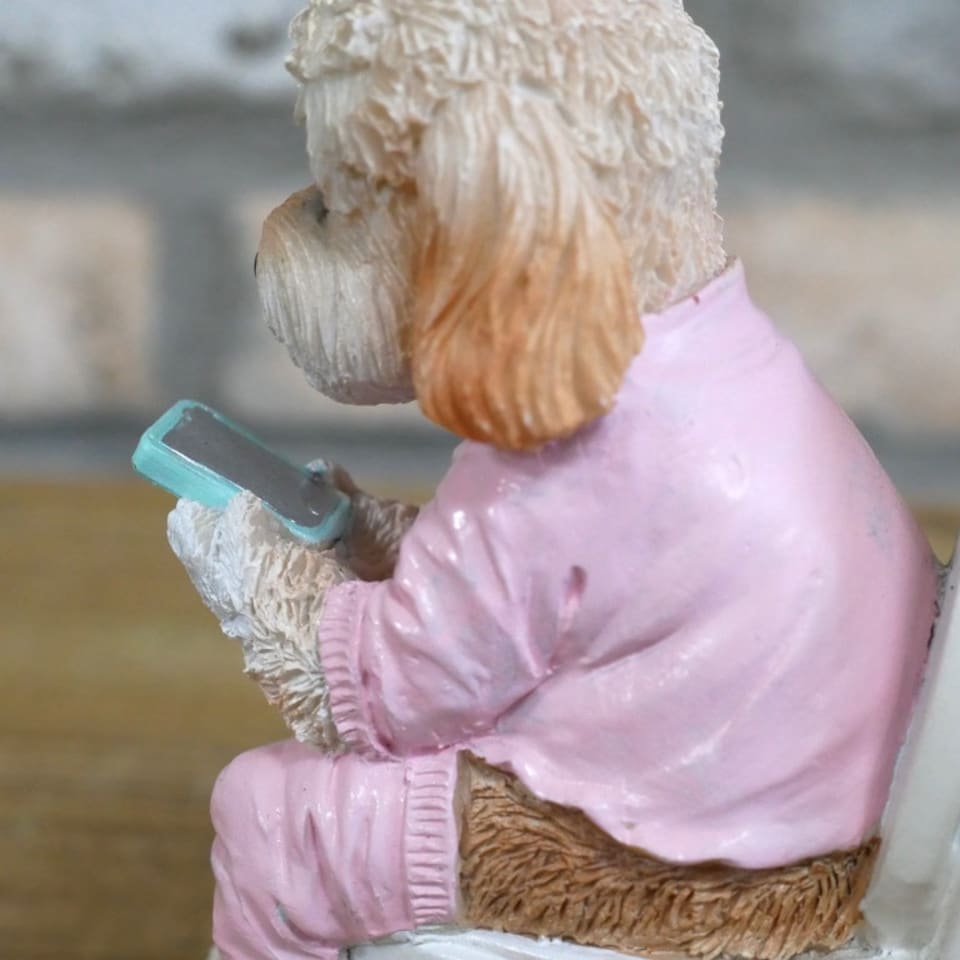 image 1 of Gifts Direct 2 U Cockapoo Dog On The Toilet Ornament Pink