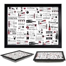 GEEZY Wine Quotes Wooden Lap Serving Tray with Bean Bag Cushion 44x34cm