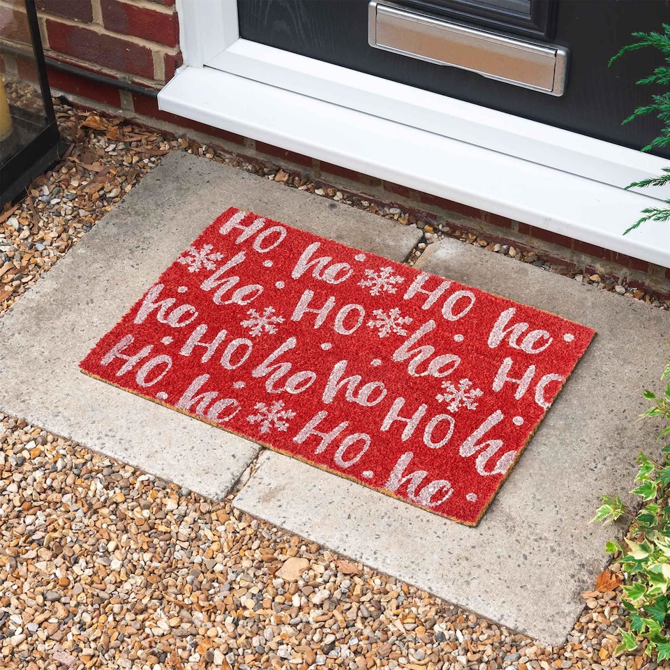 image 1 of Nicola Spring Christmas Coir Door Mat - 60 x 40cm - Ho Ho Ho Red