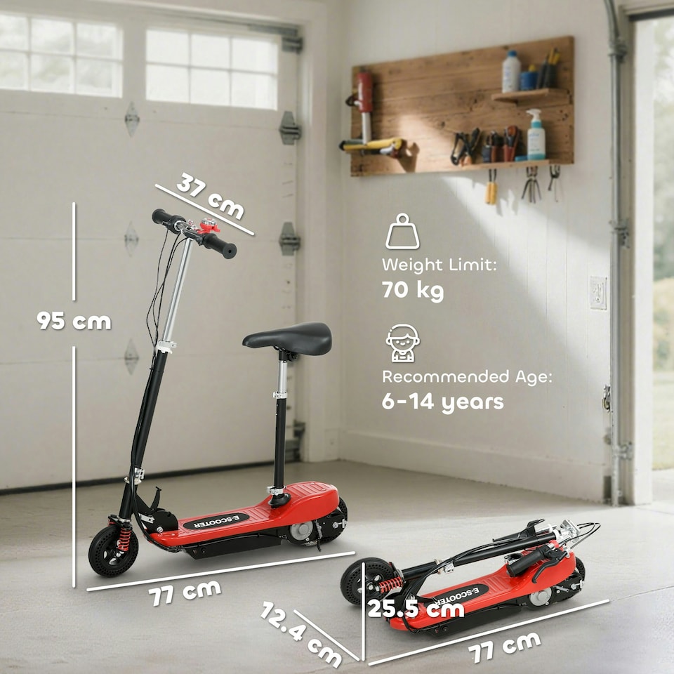 image 1 of HOMCOM Folding Ride on Powered Scooter w/ Warning Bell for Age 6-14 Years, Red
