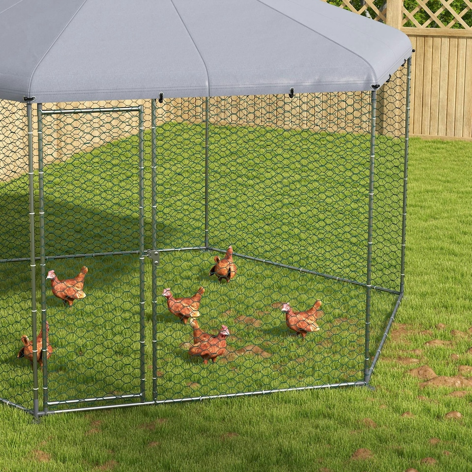 image 1 of PawHut Walk-in Chicken Run w/ Cover, for 10-15 Chickens, Hens, Rabbits, Ducks