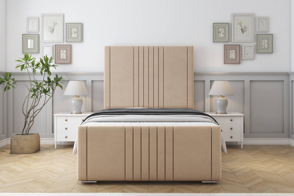 image 1 of Sloomy Harrington Pebble Plush Bed Frame With 50" Upholstered Headboard 5' King