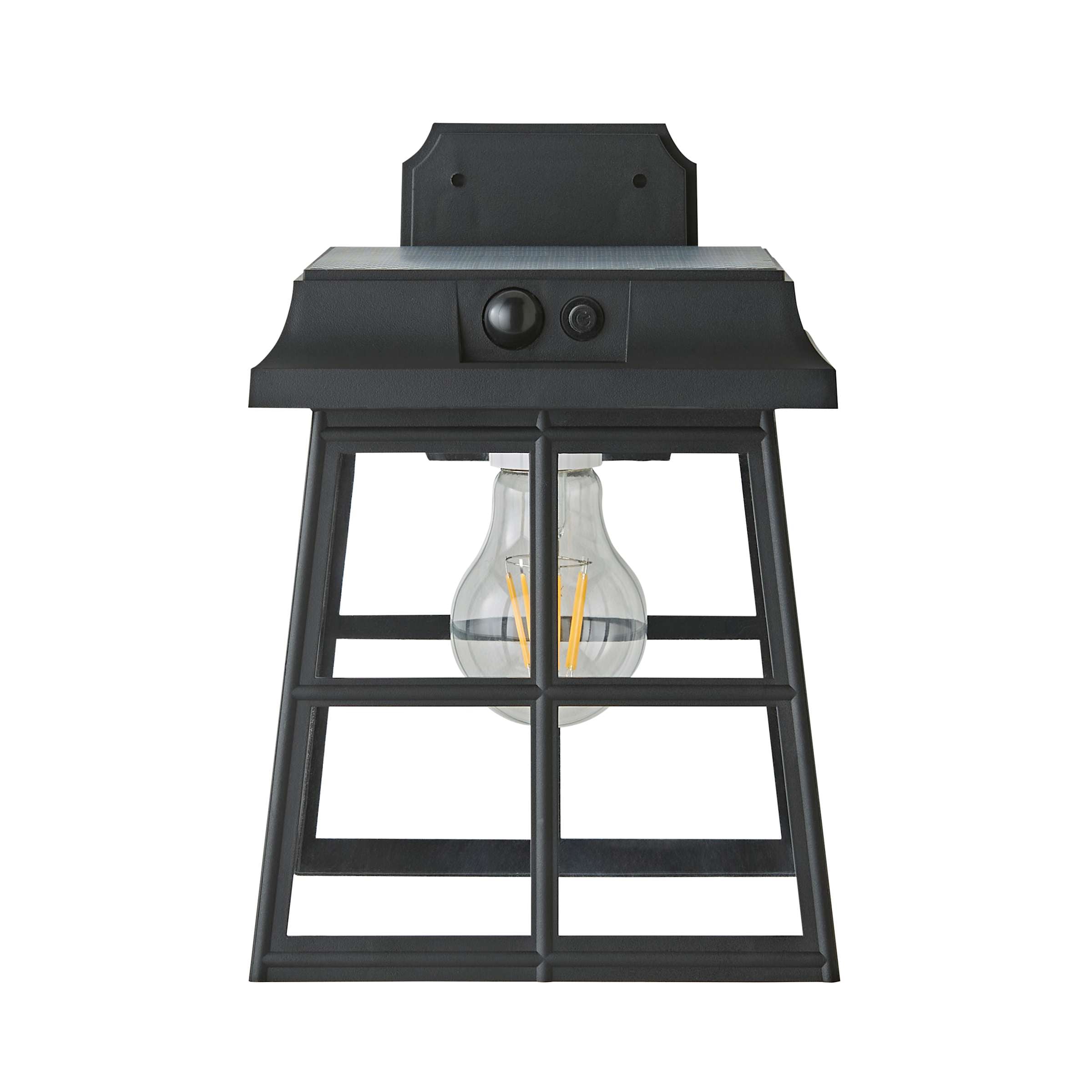 ValueLights Solar Powered LED Matte Black Sensor Outdoor Lantern Wall Light