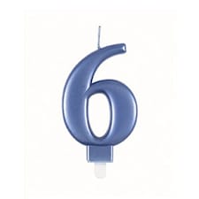Metallic Steel Blue Number 6 Birthday Candle 9cm