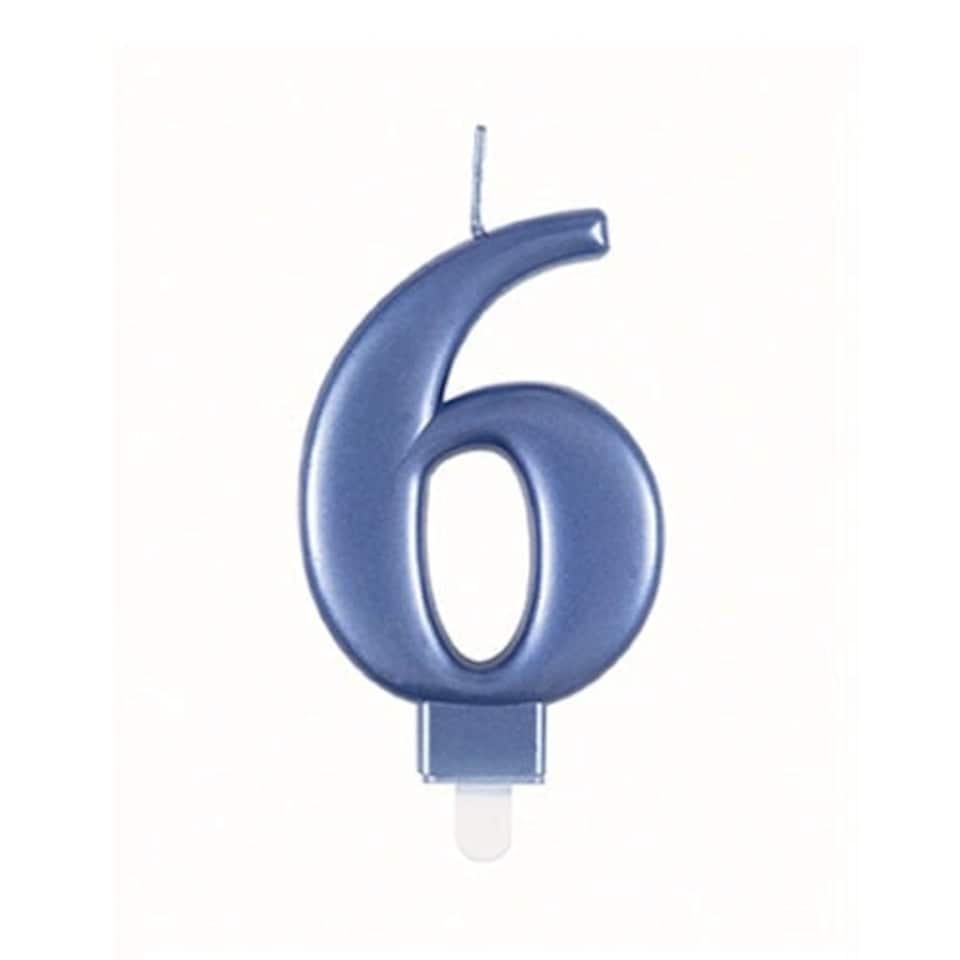 Metallic Steel Blue Number 6 Birthday Candle 9cm