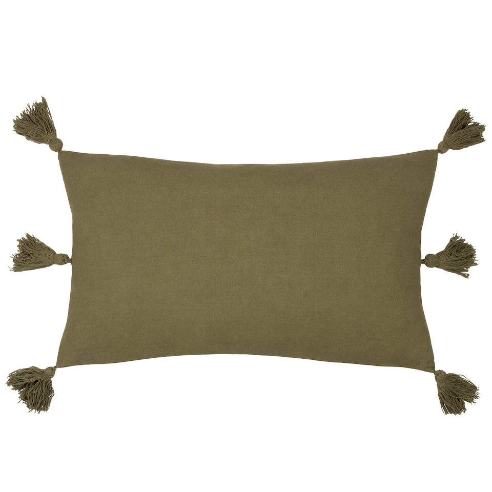 image 1 of Yard Folis Embroidered Cushion, Khaki, 30 x 50cm