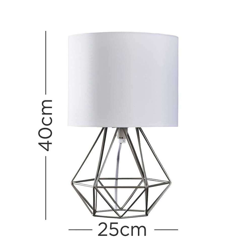 image 1 of ValueLights Angus Pair Angus Brushed Chrome Table Lamp White Shade | Silver
