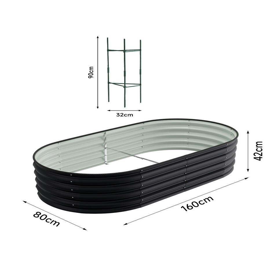 image 1 of Living and Home Oval Galvanized Steel Raised Garden Bed- Black