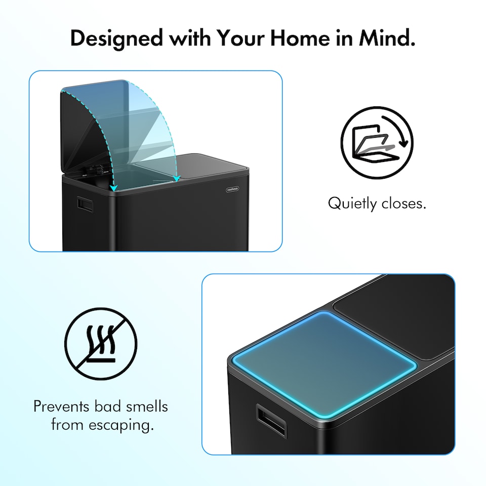 image 1 of VonHaus 60L Black Kitchen Bin, Large 2 Compartment Recycling Bin (2 x 30L) Black