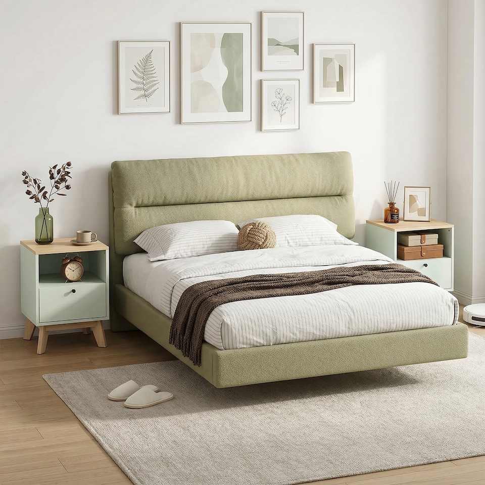 image 1 of HOMCOM Modern Nightstand Set of 2, Bedside Table with Drawer and Open Shelf