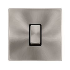 SE HOME Brushed Steel Screwless Plate 10A 1 Gang 2 Way Ingot Light Switch - Black Trim - SE Home Black | Brushed Steel