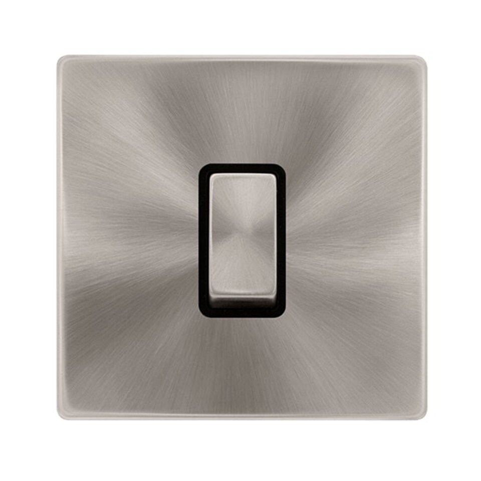 SE HOME Brushed Steel Screwless Plate 10A 1 Gang 2 Way Ingot Light Switch - Black Trim - SE Home Black | Brushed Steel