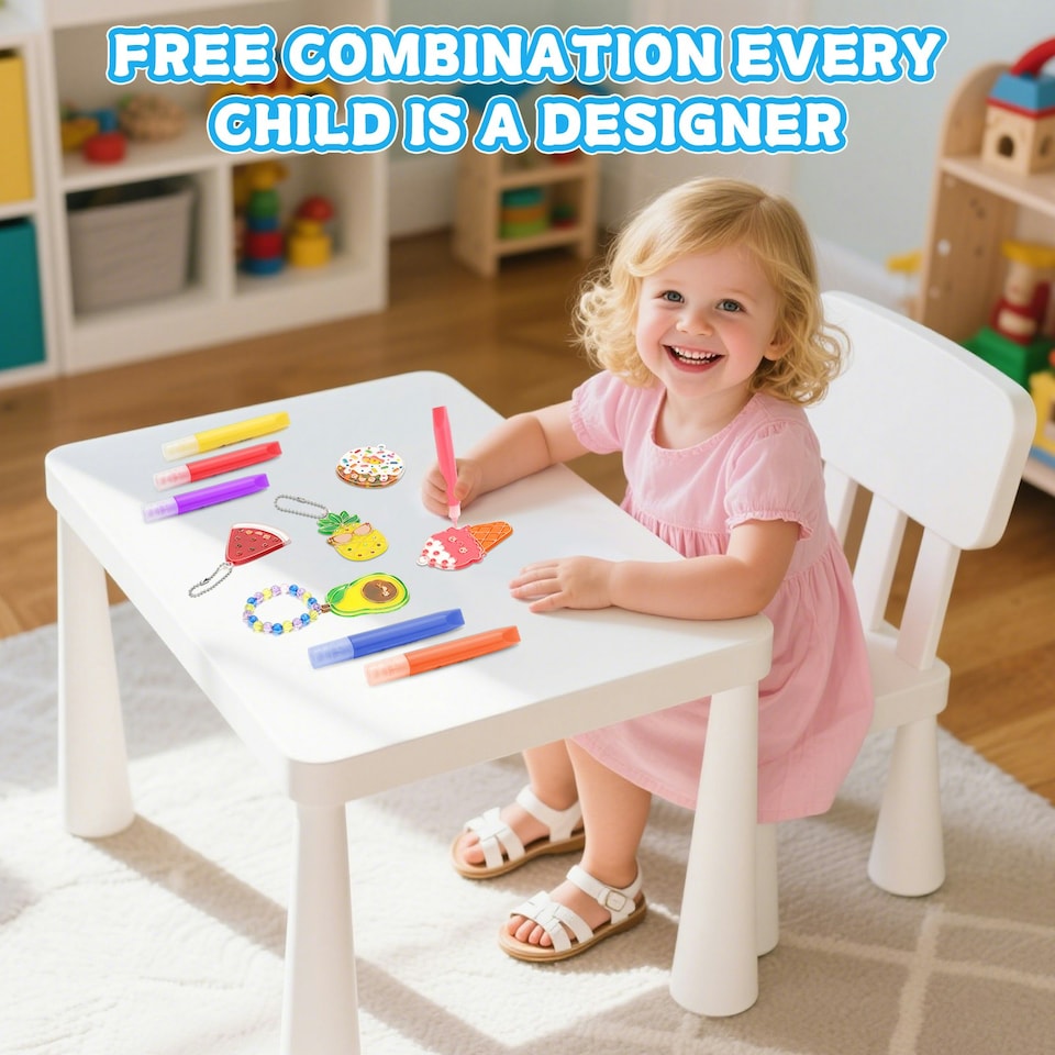 image 1 of DIY Crystal Jewelry Craft Set for Girls Air Dry Crystal Glue Painting Kit with Cartoon Pendants | Pink