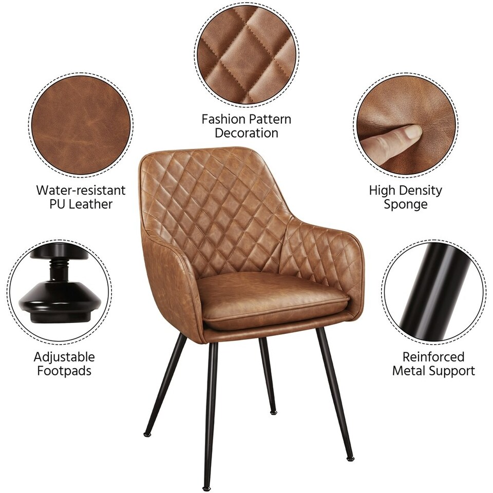 image 1 of Yaheetech Set of 2 PU Leather Dining Chairs with Metal Legs Brown | Retro Brown