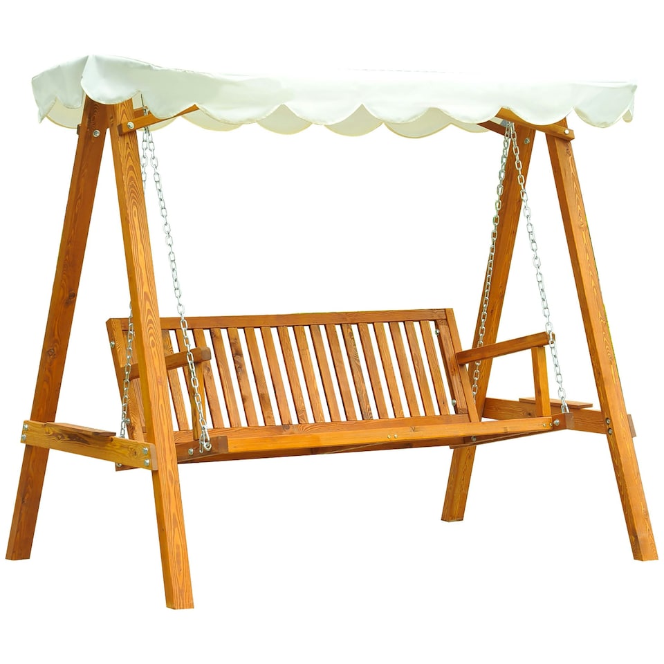 image 1 of Outsunny Swing Chair 3 Seater Swinging Wooden Hammock Garden Seat