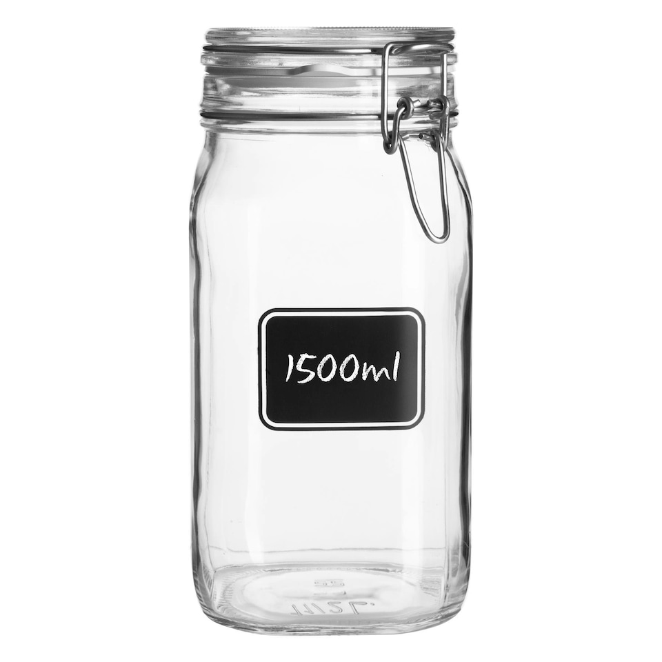 image 1 of Bormioli Rocco Lavagna Glass Storage Jar with Label - 1.5 Litre