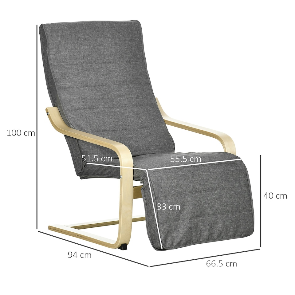 image 1 of HOMCOM Lounge Chair Recliner Adjustable Footrest Home Dark Grey