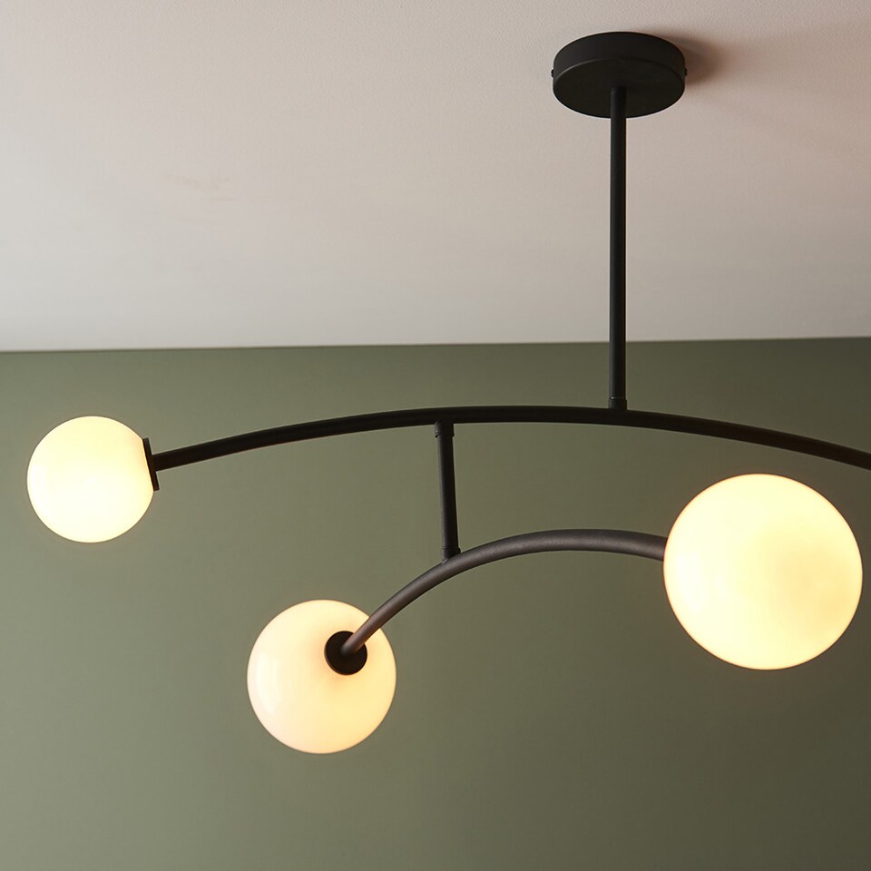 image 1 of Rovigo 4 Light Ceiling Semi Flush Textured Matt Black & Gloss Opal Glass