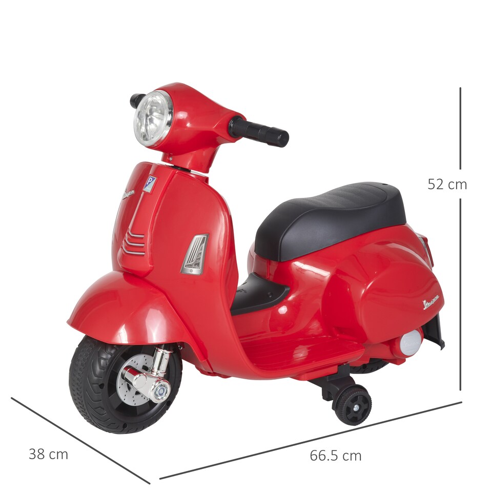 image 1 of HOMCOM Vespa Licensed Kids Ride On Motorcycle, 6V Battery Powered, Red