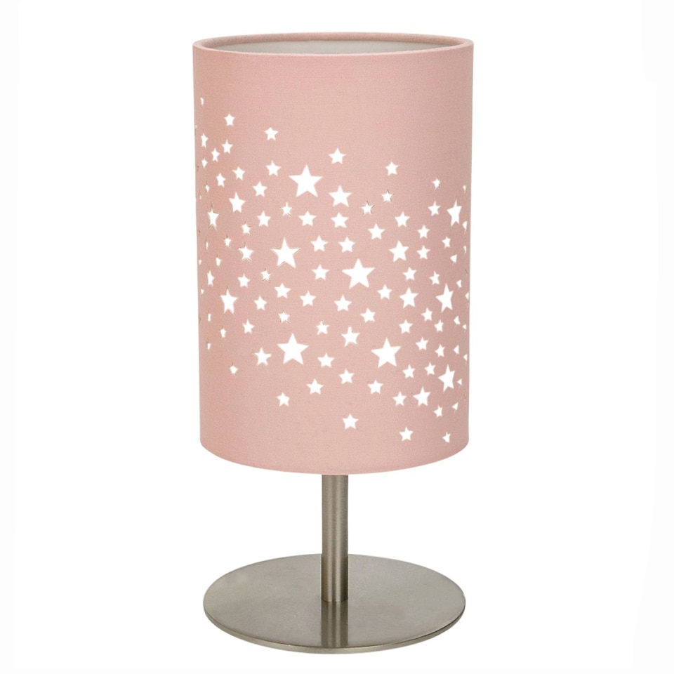 image 1 of Beautiful Stars Decorated Children/Kids Soft Pink Cotton Bedside Table Lamp | Pink | Pink | 1