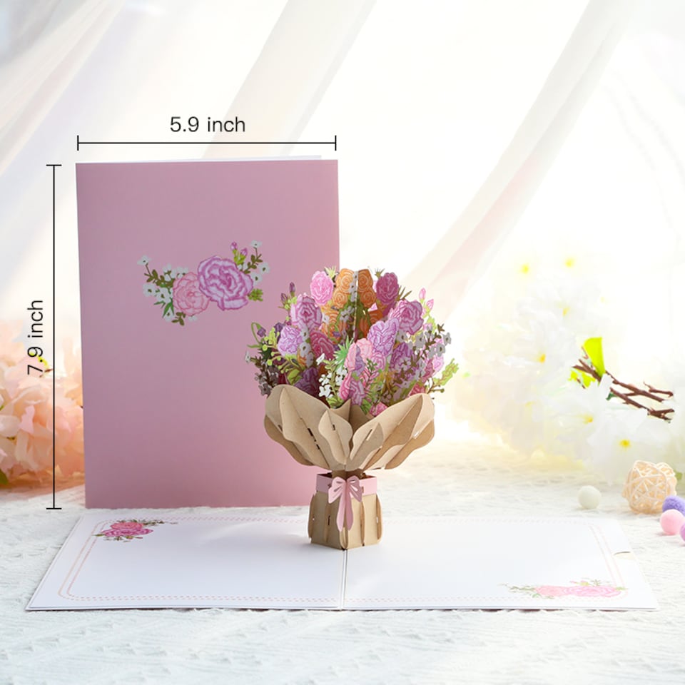 image 1 of Bouquet of Pink Carnation 3D Pop Up Greeting Card