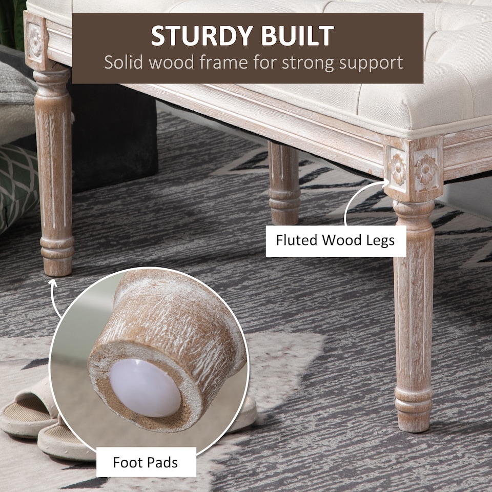 image 1 of HOMCOM Accent Bench Tufted Upholstered Foot Stool Linen-Touch Ottoman Cream