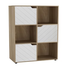 6-Cube Shelving Unit With Lined Doors | Brown | Oak & White | 1