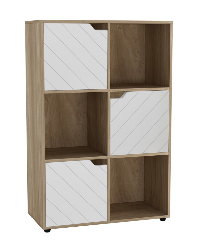 image 1 of 6-Cube Shelving Unit With Lined Doors | Brown | Oak & White | 1