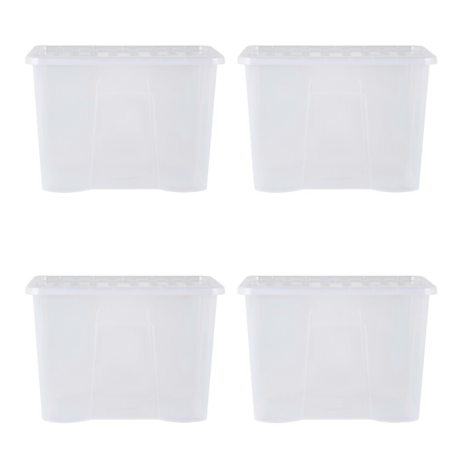 image 1 of Wham Crystal 4 x 80L Stackable Plastic Storage Boxes with Lids
