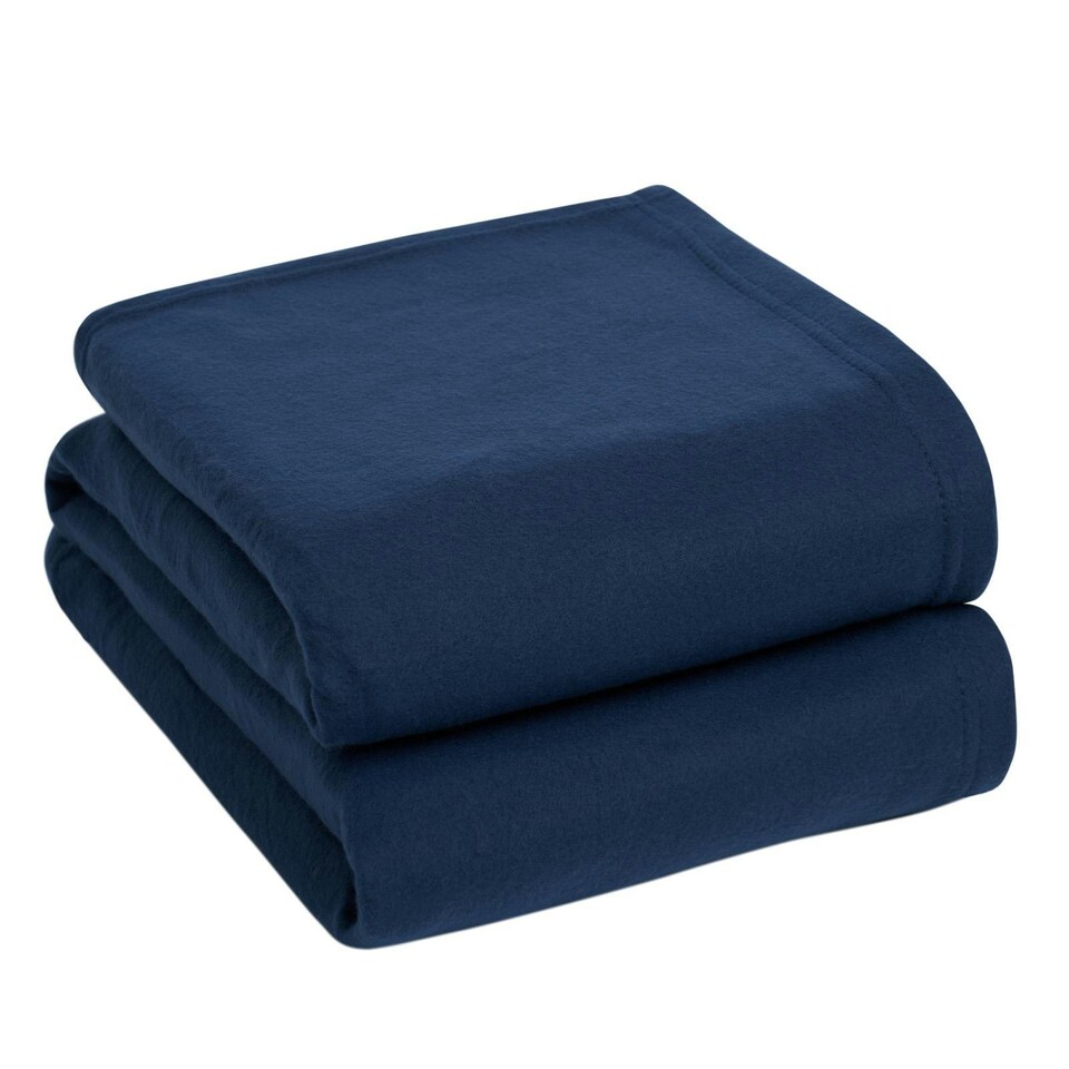 image 1 of OHS Luxury Soft Plain Fleece Blanket Bedspread, 200x240cm - Navy Blue