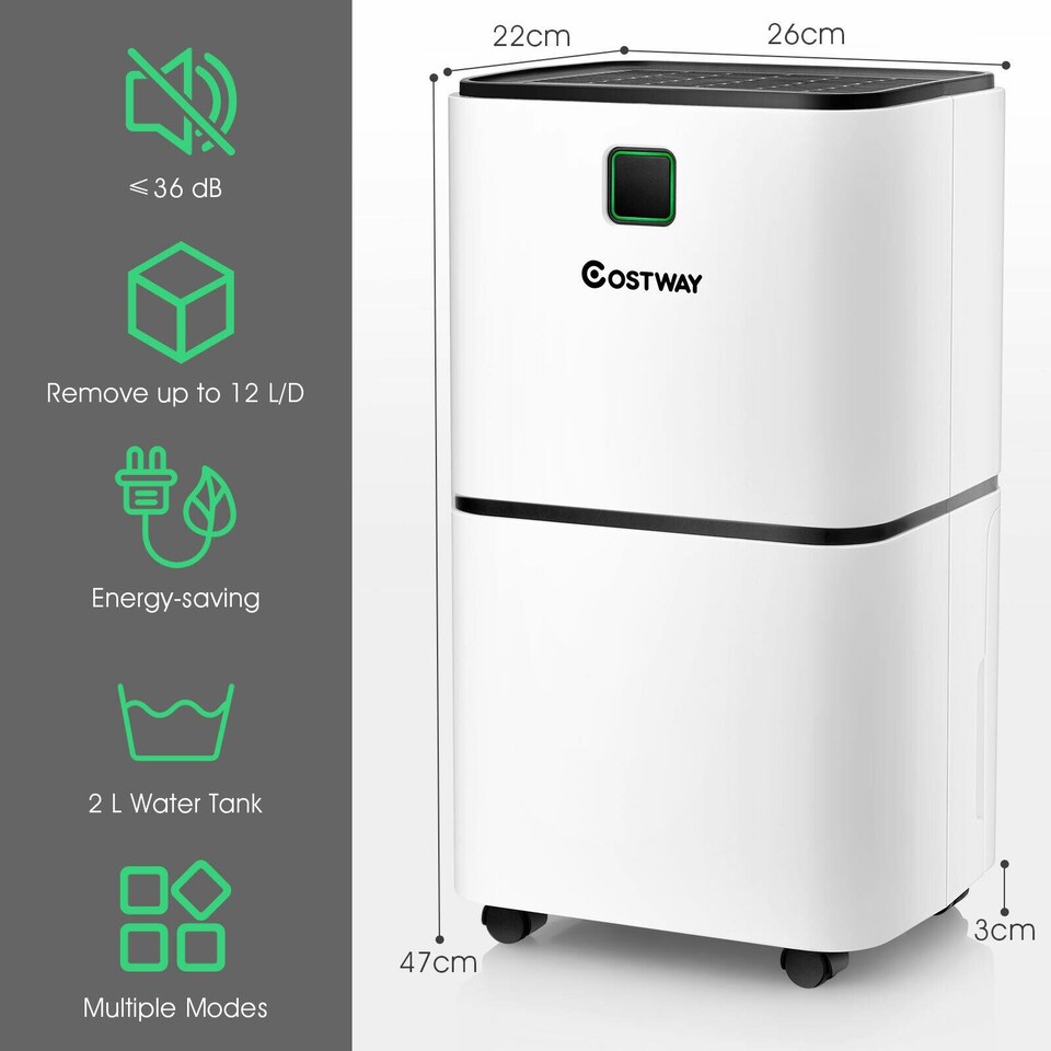 image 1 of COSTWAY 12L/D Portable Room Dehumidifier W/ Digital Control Panel