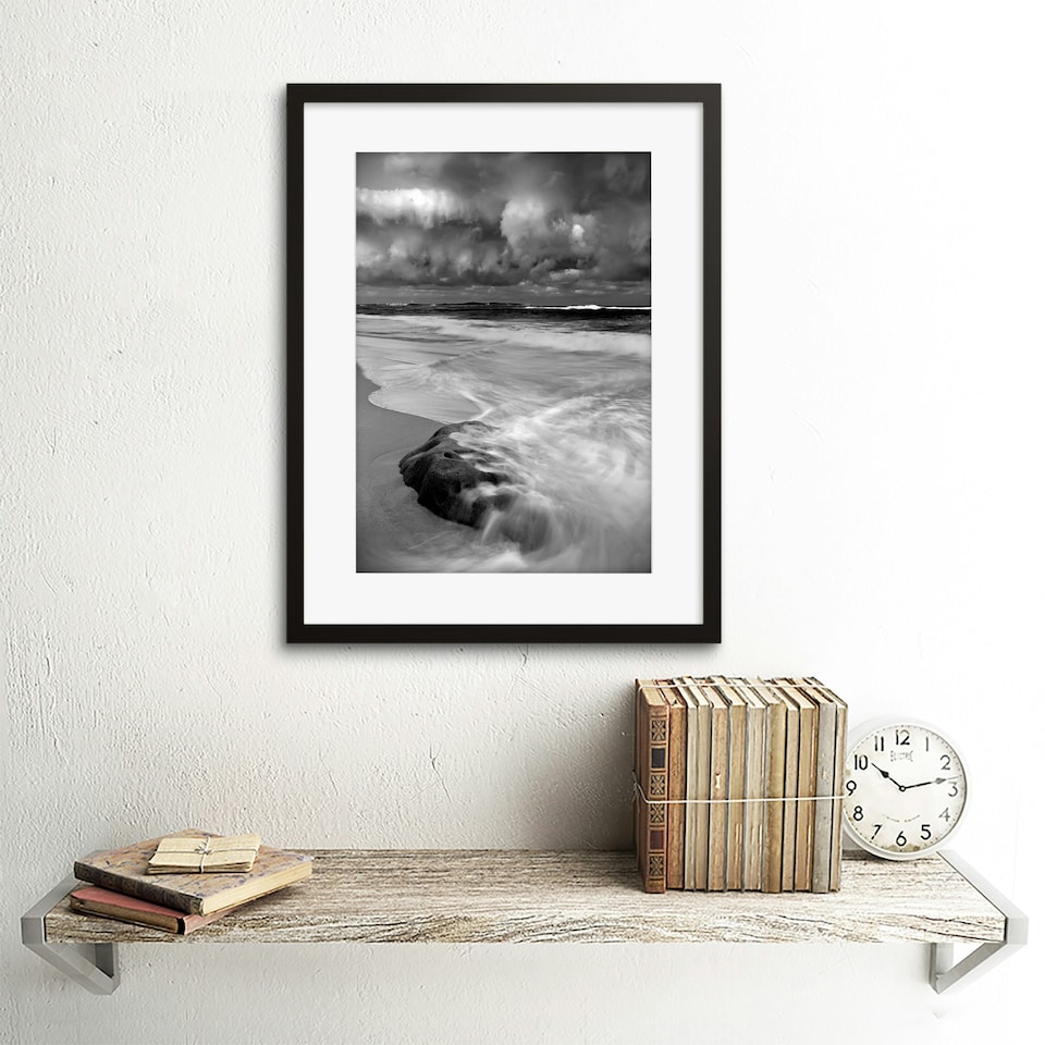 image 1 of Nature Landscape Storm Sea Beach Black White Wave Framed Wall Art Print