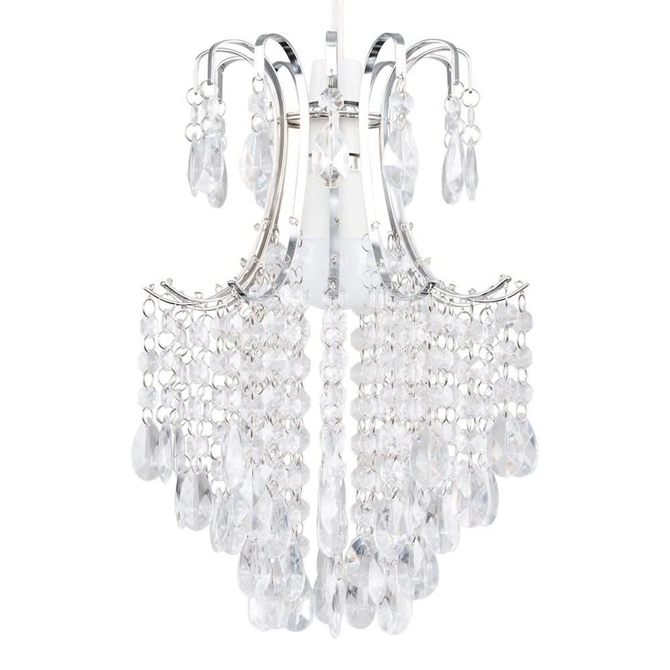 image 1 of ValueLights Modern Silver Chrome Ceiling Pendant Light Shade With Clear Acrylic Droplets