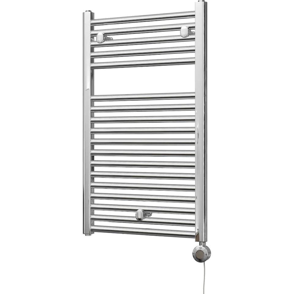 image 1 of Roma Straight Electric Towel Rail Thermostatic Heated Bathroom Radiator - Chrome (H) 842mm x (W) 500mm - 300W
