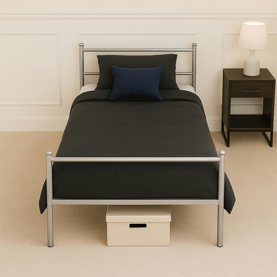 image 1 of Single Metal Bed Extra Strong Frame Adult Childs Bedroom Silver Easy Assembly