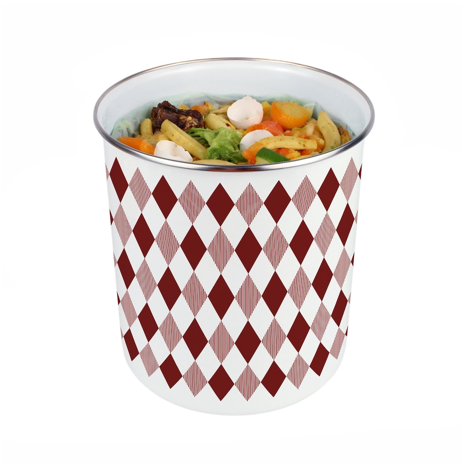 image 1 of Red Argyle Food Waste Caddy - Metal 2L Decorative Kitchen Compost Bin