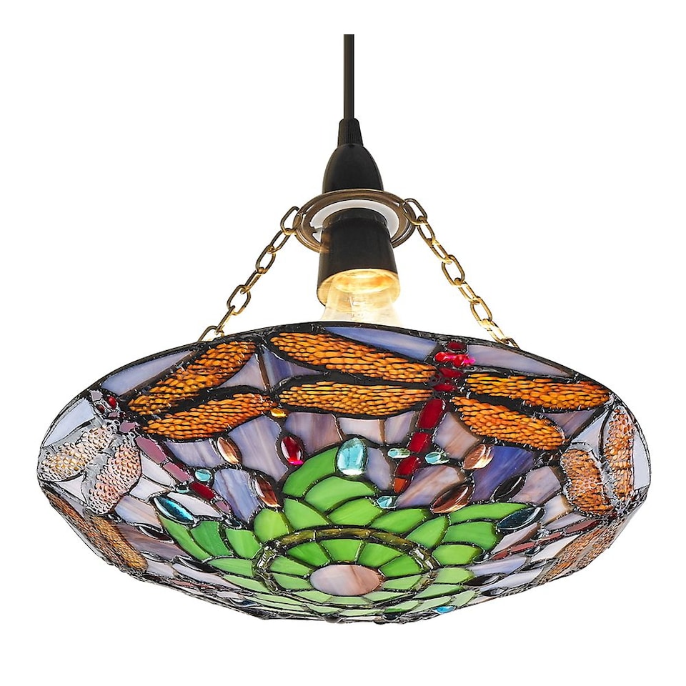 image 1 of Traditional Multi-Coloured Dragonfly Tiffany Glass Pendant Shade | Multi | Multi-coloured | 1