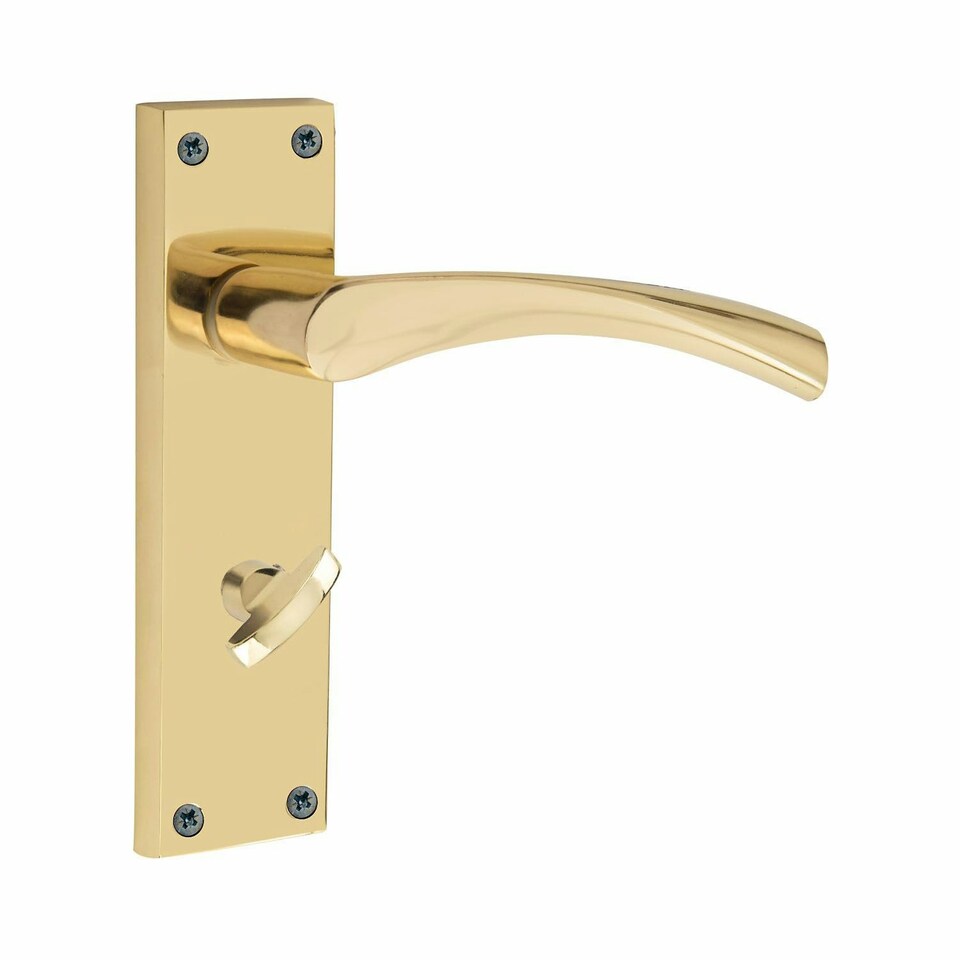 image 1 of Golden Grace Victorian Scroll Astrid Door Handles Bathroom WC Toilet Complete in Gold Polished Brass Finish with (GG) 64mm Bathroom Mortise Lock - 150mm x 40mm Gold