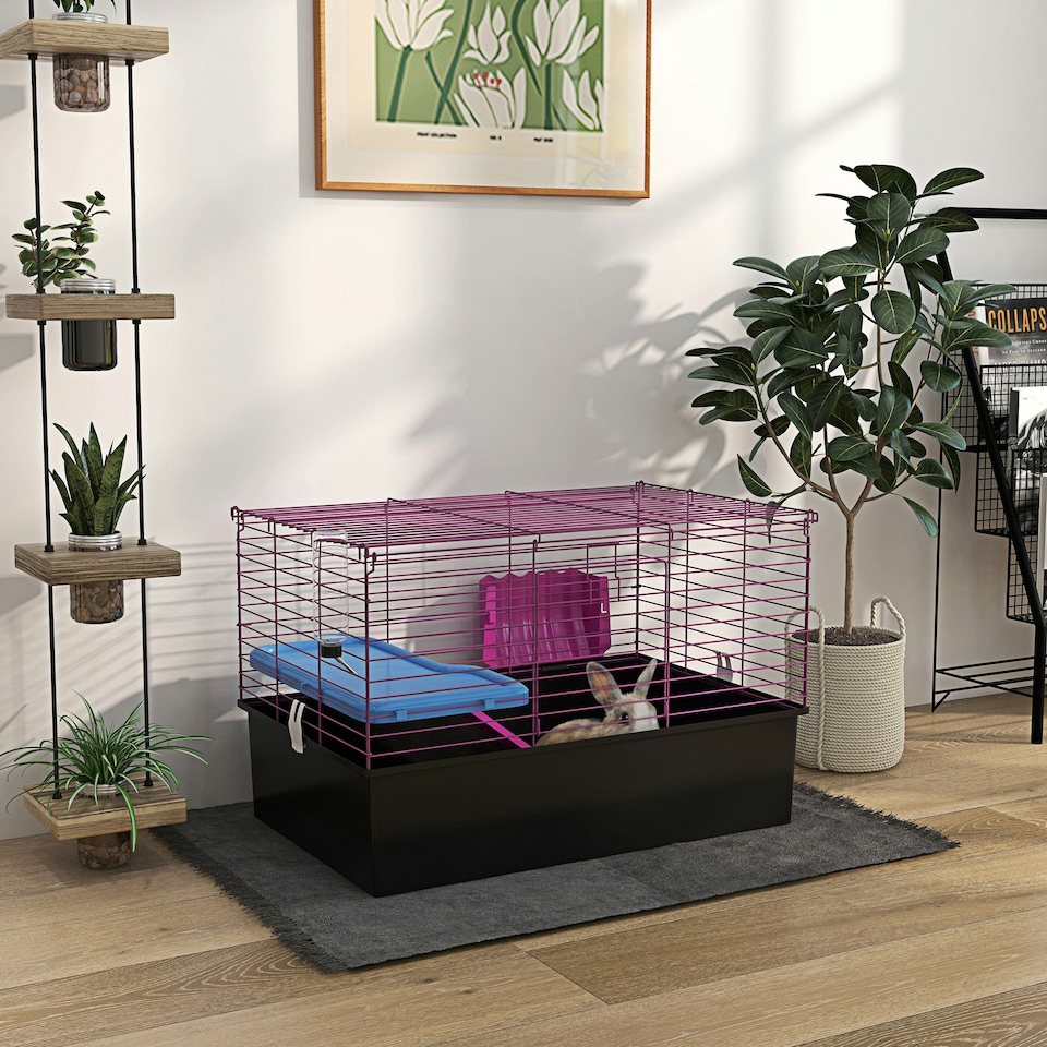 image 1 of PawHut Small Animal Cage, Rabbit Guinea Pig Hutch, Pet Playhouse