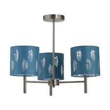 Brea - Antique Brass 3 Light Fitting with Teal Fern Shades Bronze | Green