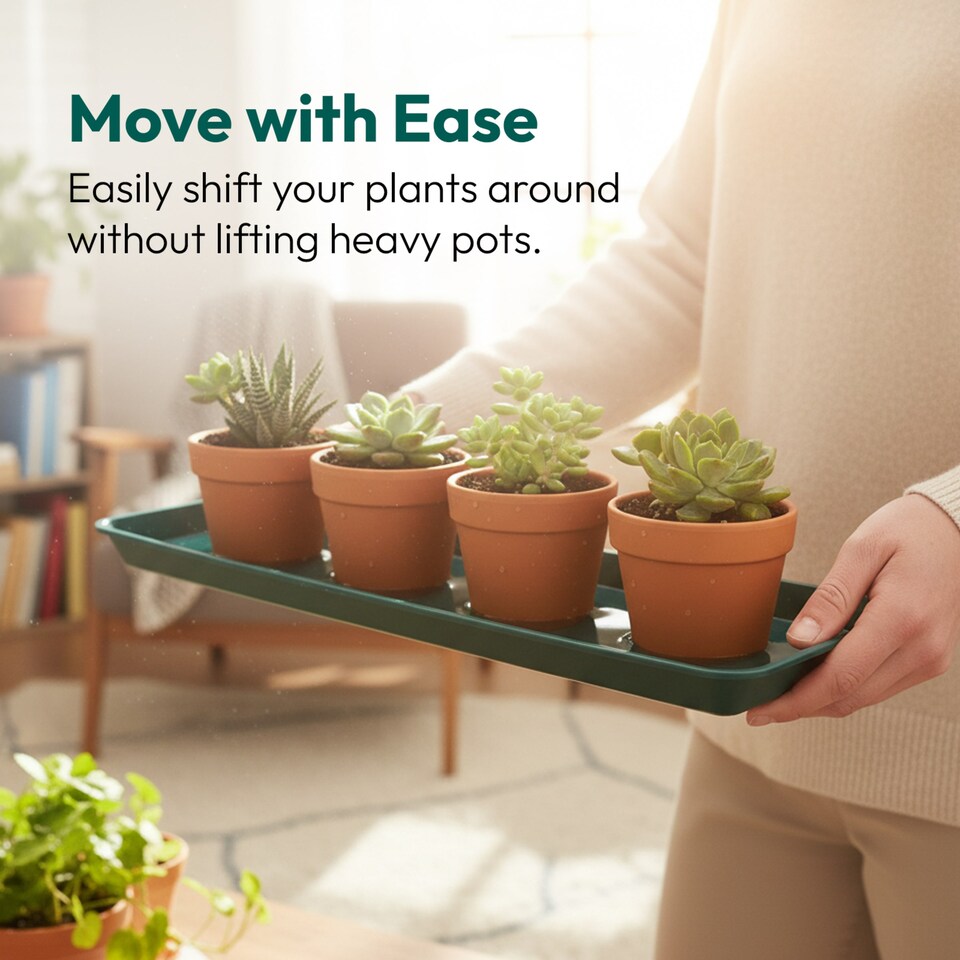 image 1 of 48cm Small Windowsill Plant Tray Plastic Drip Tray for Indoor Outdoor Plant Pots Pack of 5