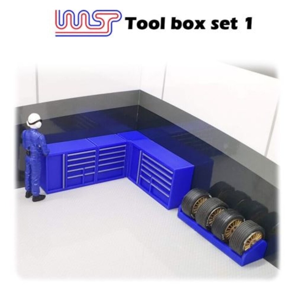 Slot Car Garage Pit Scenery - Tool Set 5 Piece Blue 1:32 Scale